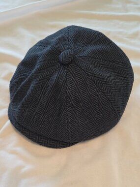 Classic Newsboy Style Cap Dark Gray Herringbone Hat Artsy Alt Statement Piece